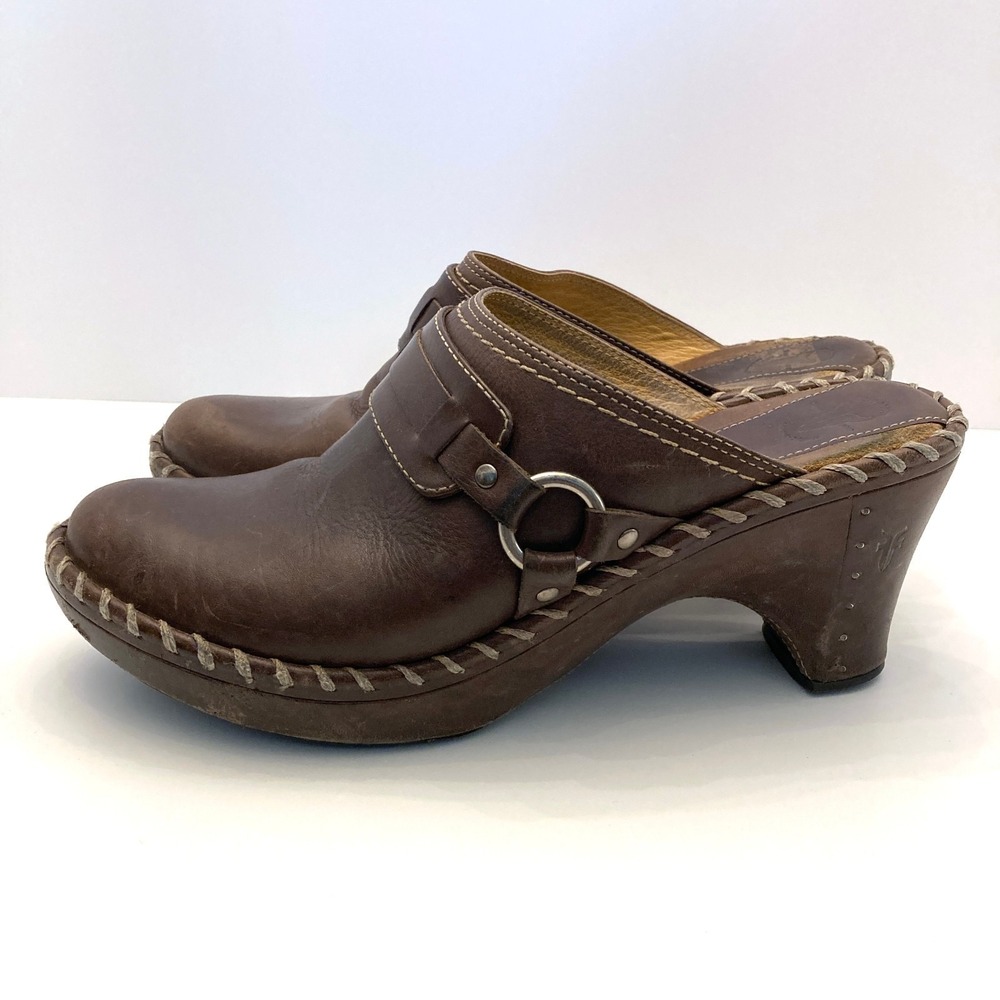 Frye Charlotte Ring Harness Brown Leather Heeled Mule Clogs Womens 8.5 M - Picture 3 of 9